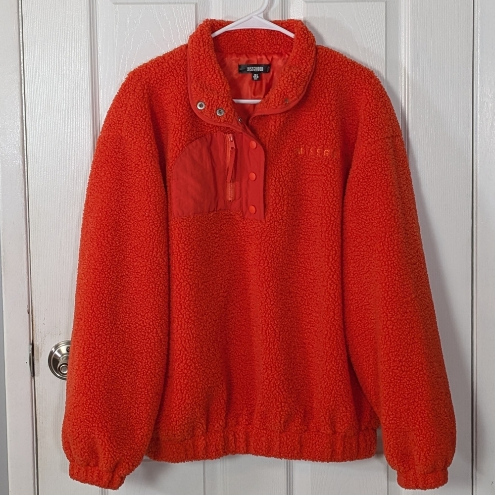 Missguided Hybrid Borg Teddy Fleece Sweatshirt in Bright Orange/Red Size 4‎